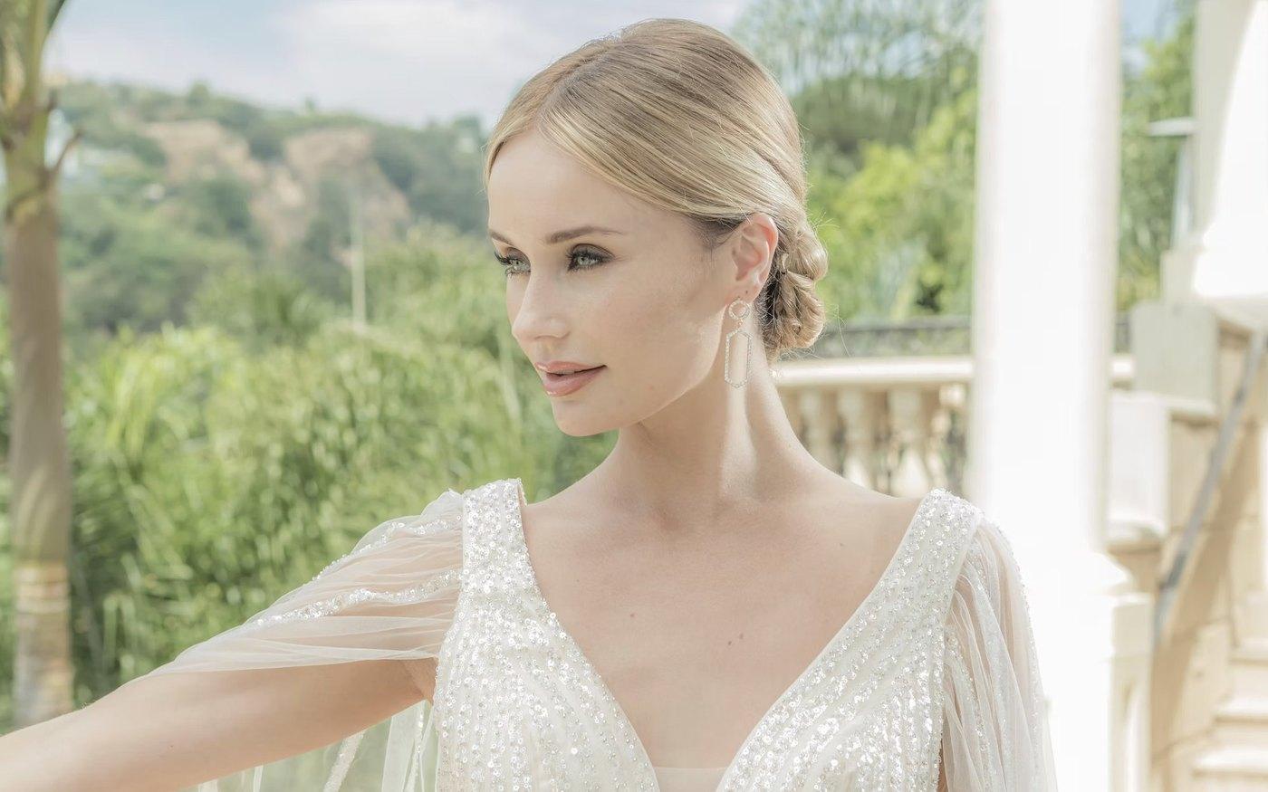 Bride with soft glam wedding makeup by Xander Tang, natural light portrait in Los Angeles