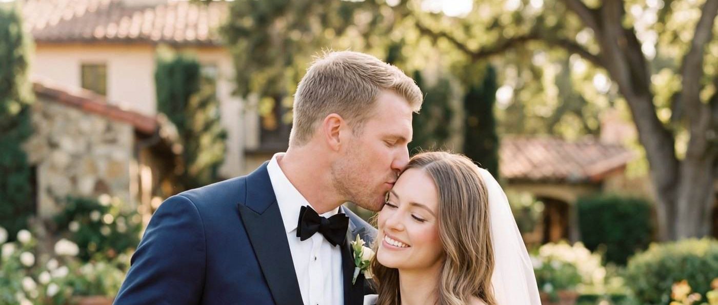 Bride and groom with bridal makeup by Xander Tang at an Orange County wedding venue