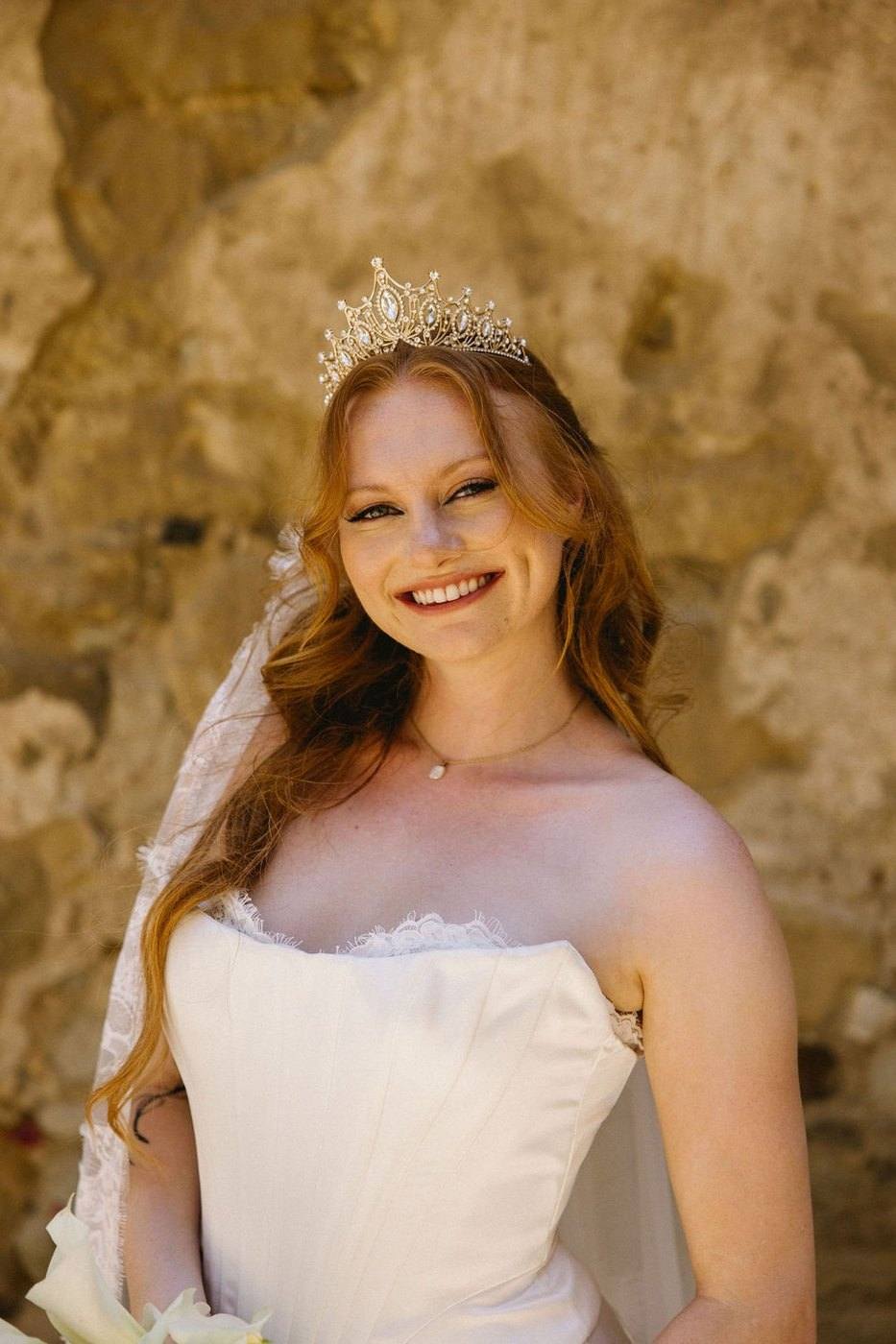 Bride with romantic bridal makeup by Xander Tang at Franciscan Gardens, San Juan Capistrano