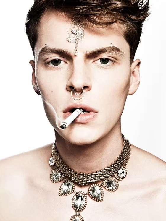 Editorial men's grooming by Xander Tang, clean skin and defined brow